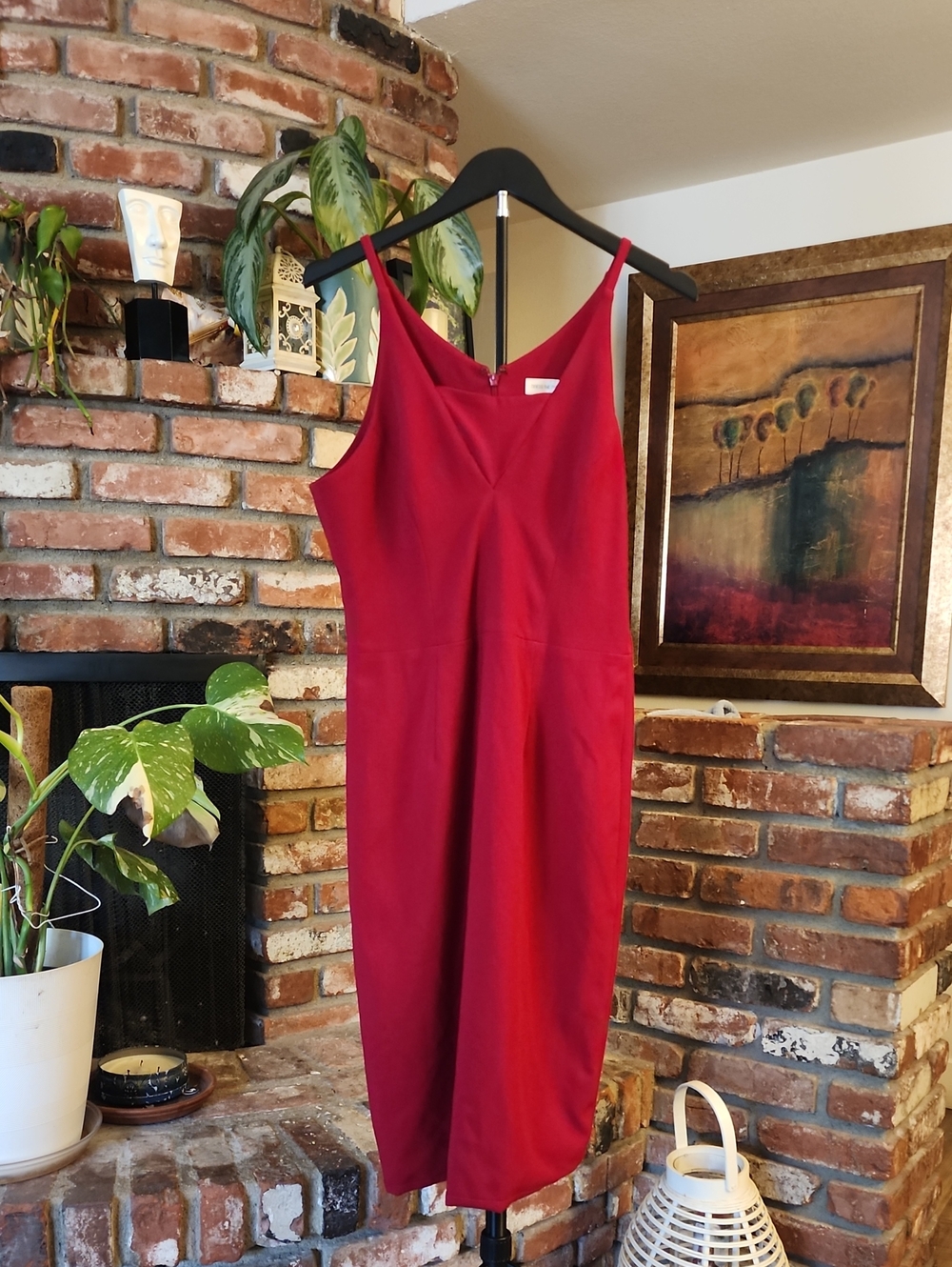 Dress the Population Sandra Wine Red V-Neck Midi Dress Size L